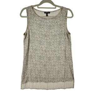 Eileen‎ Fisher Women's Sleeveless Tunic Top Black Cream Chevron Tencel Rayon XS